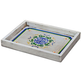 Hand Painted Elmwood Chinese Longevity Motif Tray