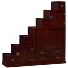 Dark Cherry Elmwood Grand Japanese Step Tansu Chest