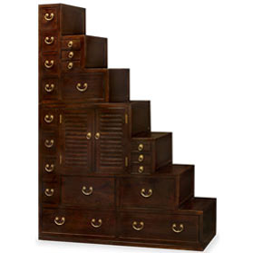 Dark Espresso Finish Elmwood Grand Japanese Step Tansu Chest