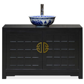 Matte Black Elmwood Japanese Sho Ji Vanity Cabinet