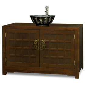 Mahogany Finish Elmwood Oriental Tansu Vanity Cabinet