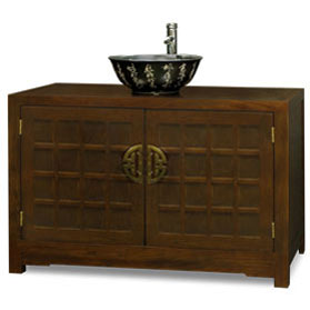 Mahogany Finish Elmwood Oriental Tansu Vanity Cabinet