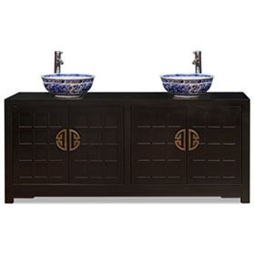 Matte Black Elmwood Japanese Sho Ji Double Vanity Cabinet