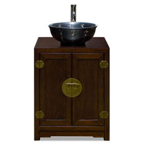 Dark Espresso Elmwood Small Chinese Ming Vanity Cabinet