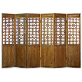 Grand Elmwood Panel Oriental Floor Screen