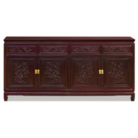 Grand Dark Cherry Rosewood Flower and Bird Oriental Sideboard