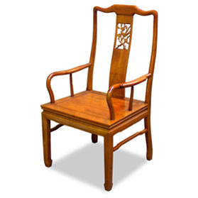 Natural Finish Rosewood Flower and Bird Arm Chair