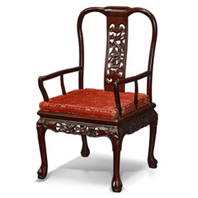 Dark Cherry Rosewood Dragon Oriental Arm Chair