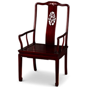 Dark Cherry Rosewood Bird and Flower Oriental Armchair