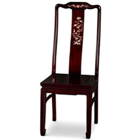 Dark Cherry Rosewood Mother of Pearl Inlay Oriental Side Chair