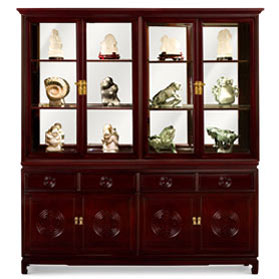 Dark Cherry Rosewood Longevity Motif China Cabinet