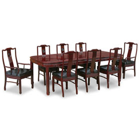 Dark Cherry Rosewood Chinese Longevity Rectangle Dining Set