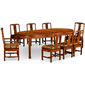 96in Natural Finish Rosewood Longevity Oval Dining Set with Eight Chairs - with FREE Inside Delivery