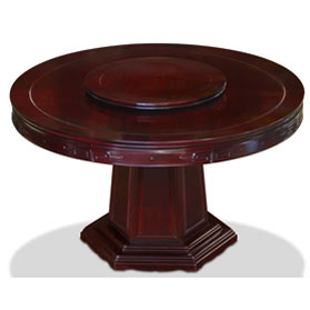 54in Cherry Finish Rosewood Chinese Key Motif  Round Oriental Dining Table