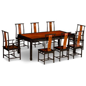 Natural and Black Two Tone Rosewood Rectangle Dining Set with Eight Chairs