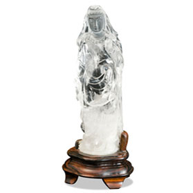 Clear Quartz Standing Guanyin Asian Sculpture