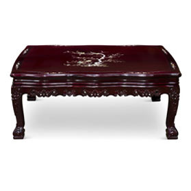 Dark Cherry Chinese Mother of Pearl Inlay Rosewood Royal Palace Coffee Table