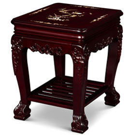 Rosewood Mother of Pearl Inlay Oriental Lamp Table with Shelf