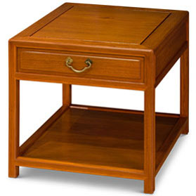 Natural Finish Rosewood Lamp Table with Drawer and Shelf