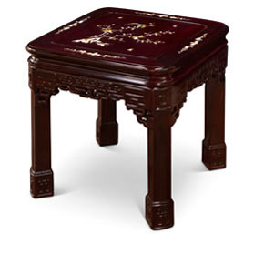 Dark Cherry Chinese Mother of Pearl Inlay Rosewood Imperial Lamp Table