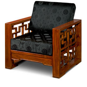 Mahogany Finish Elmwood Wang Zi Chinese Sofa Chair