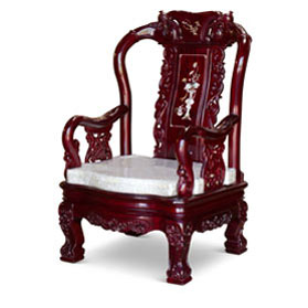 Dark Cherry Chinese Mother of Pearl Inlay Rosewood Royal Palace Armchair