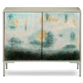 Hand Painted Abstract Landscape Double Door Oriental Cabinet