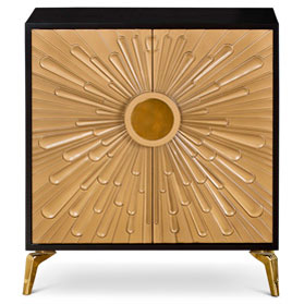 Gold and Black Sun Motif Zen Modern Asian Cabinet