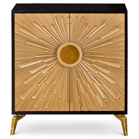 Gold and Black Sun Motif Zen Modern Asian Vanity Cabinet