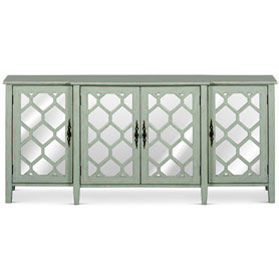 Zen Sage Sideboard with Lattice Fretwork Mirror Doors