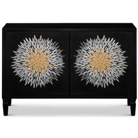 Black Flower Motif Modern Asian Cabinet