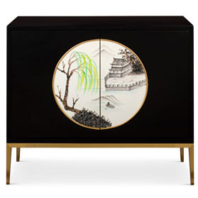 Hand Painted Black and White Modern Chinoiserie Chinese Cabinet