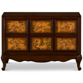 Victorian Queen Anne Style Zen Modern Asian Cabinet with World Map Motif