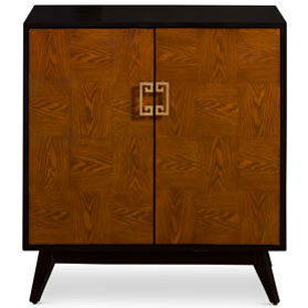 Wood Checker Motif Double Door Zen Modern Asian Cabinet