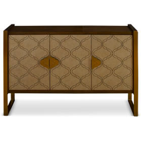 Moroccan Pattern Motif Three-Door Zen Modern Asian Cabinet with Brass Frame