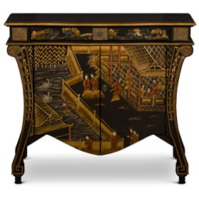 Black Crackle Chinoiserie Courtyard Commode