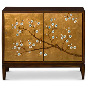 Hand Painted Gold Leaf Cherry Blossom Motif Modern Oriental Cabinet