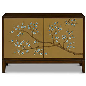 Gold Cherry Blossom Motif Two Door Oriental Cabinet