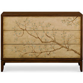 50in Hand Painted Cherry Blossom Motif Oriental Chest of Three Drawers