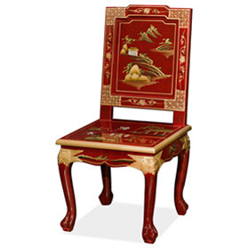 Red Queen Anne Chinoiserie Scenery Motif Accent Chair