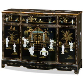 Black Lacquer Mother of Pearl Oriental Accent Cabinet