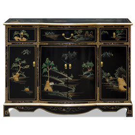 Black Lacquer Chinoiserie Scenery Hall Cabinet