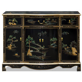 Black Lacquer Chinoiserie Scenery Hall Cabinet