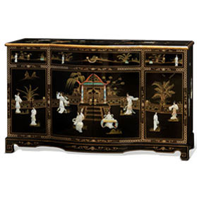 Black Lacquer Mother of Pearl Oriental Sideboard