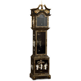 Black Lacquer Mother of Pearl Oriental Grandfather Clock Case