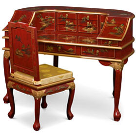 Chinoiserie Scenery Harpsichord Style Oriental Desk Set