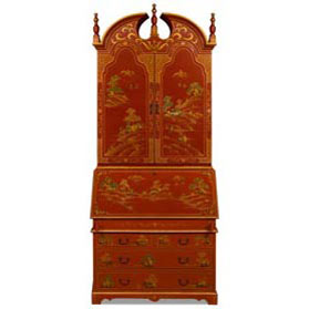 Chinoiserie Scenery French Motif Oriental Secretaire Desk - with FREE Inside Delivery