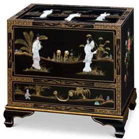 Black Lacquer Mother of Pearl Oriental Accent Cabinet