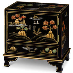 Black Chinoiserie Scenery Motif Oriental Accent Cabinet