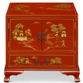 Chinoiserie Scenery Motif Oriental Accent Cabinet